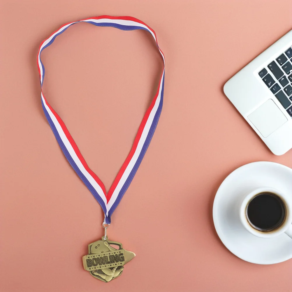 

2Pcs Elegant Zinc Alloy Bowling Medals Durable Design Award Neck Ribbons Sports Trophies Party Favors Decor Participation Medals