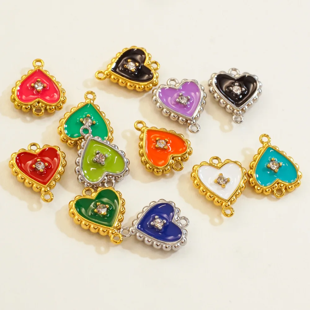 لطيف ملون مزدوج الجانب النفط بالتنقيط الزركون قلادة الفولاذ المقاوم للصدأ القلب الذهب اللون ثقب مزدوج استرخى Findings بها بنفسك النتائج مجوهرات