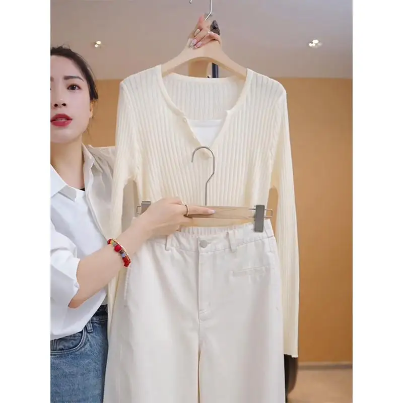 Top slim fit lavorato a maglia rosa da donna all'inizio dell'autunno Nuovo Sle Side Dstring Faionable Beautiful Base irt Maglione V-ne Lungo...