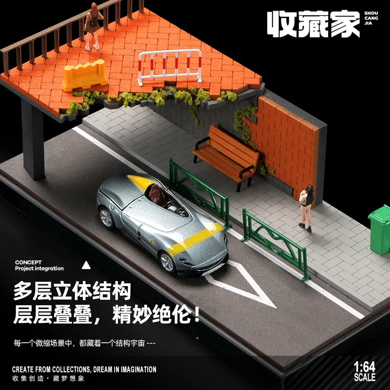 Symulacja Miniaturowa Scena Narożnika Ulicznego Akrylowa Gablota Ekspozycyjna na Modele Samochodów w Skali 1/64 Kolekcja Dekoracja Domu Parking Zabawka
