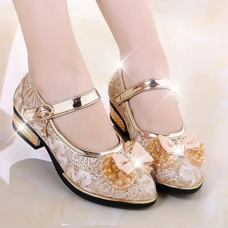 Kids Wedding Dress Shoes Children Princess Shoes Bowtie Leather Shoes for Girls Casual Shoes Girls High Heels