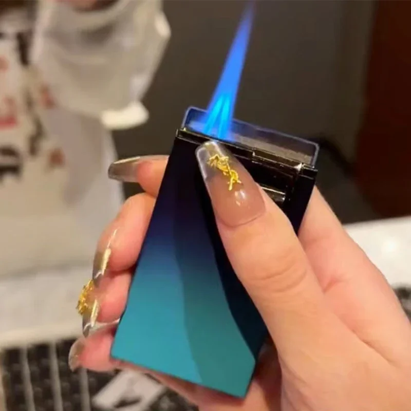 

Gradual color creative lever press ignition inflation windproof double straight metal lighter cigar visual air chamber design