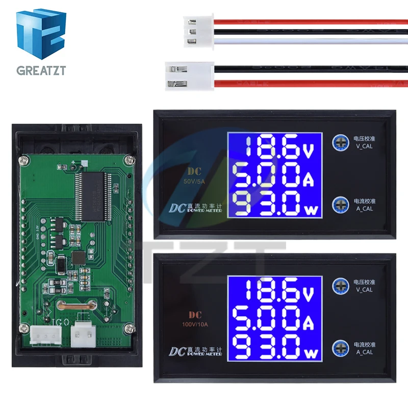 LCD Digital Voltmeter Ammeter Wattmeter Voltage Current Power Meter Volt Detector Tester Monitor 48V 60V 72V DC 0-100V 10A 1000W