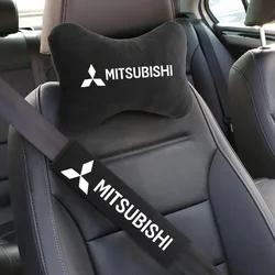 Car Headrest Neck Protector Pillow Suede Leather Seat Belt Shoulder Pads For Mitsubishi Outlander I200 Pajero Eclipse ASX Lancer