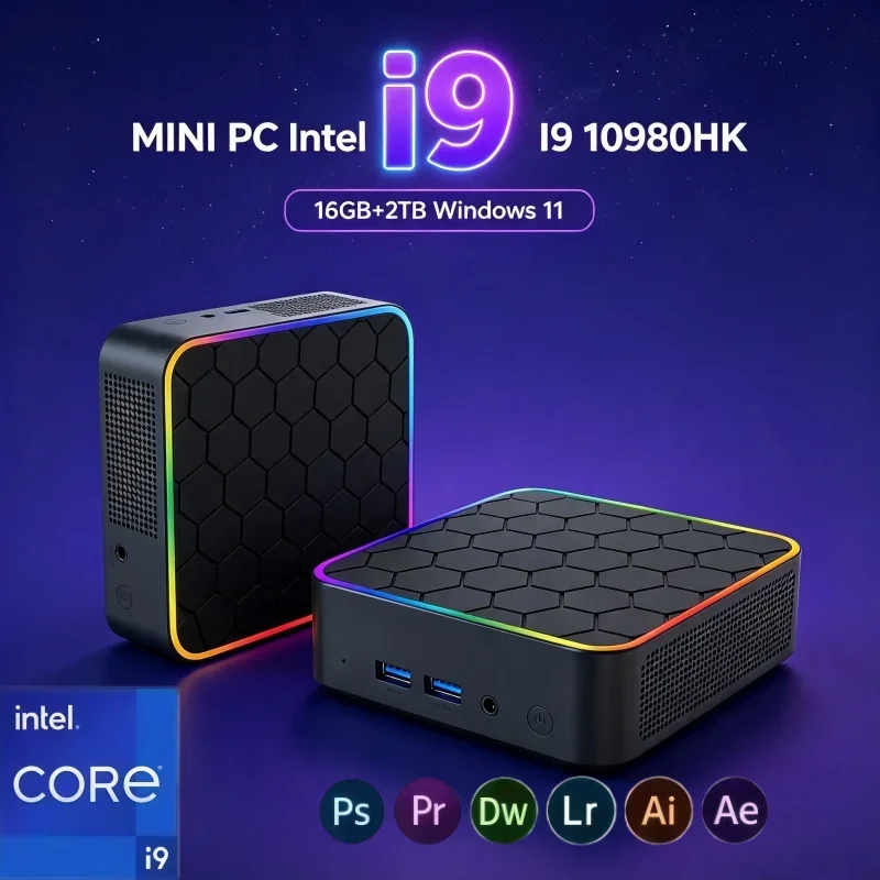 Compact Light Mini Desktop PC I9-10980HK Win11 16GB RAM 2TB NVMe SSD WiFi 6 BT5.2 4K Media Play Working Small Computer