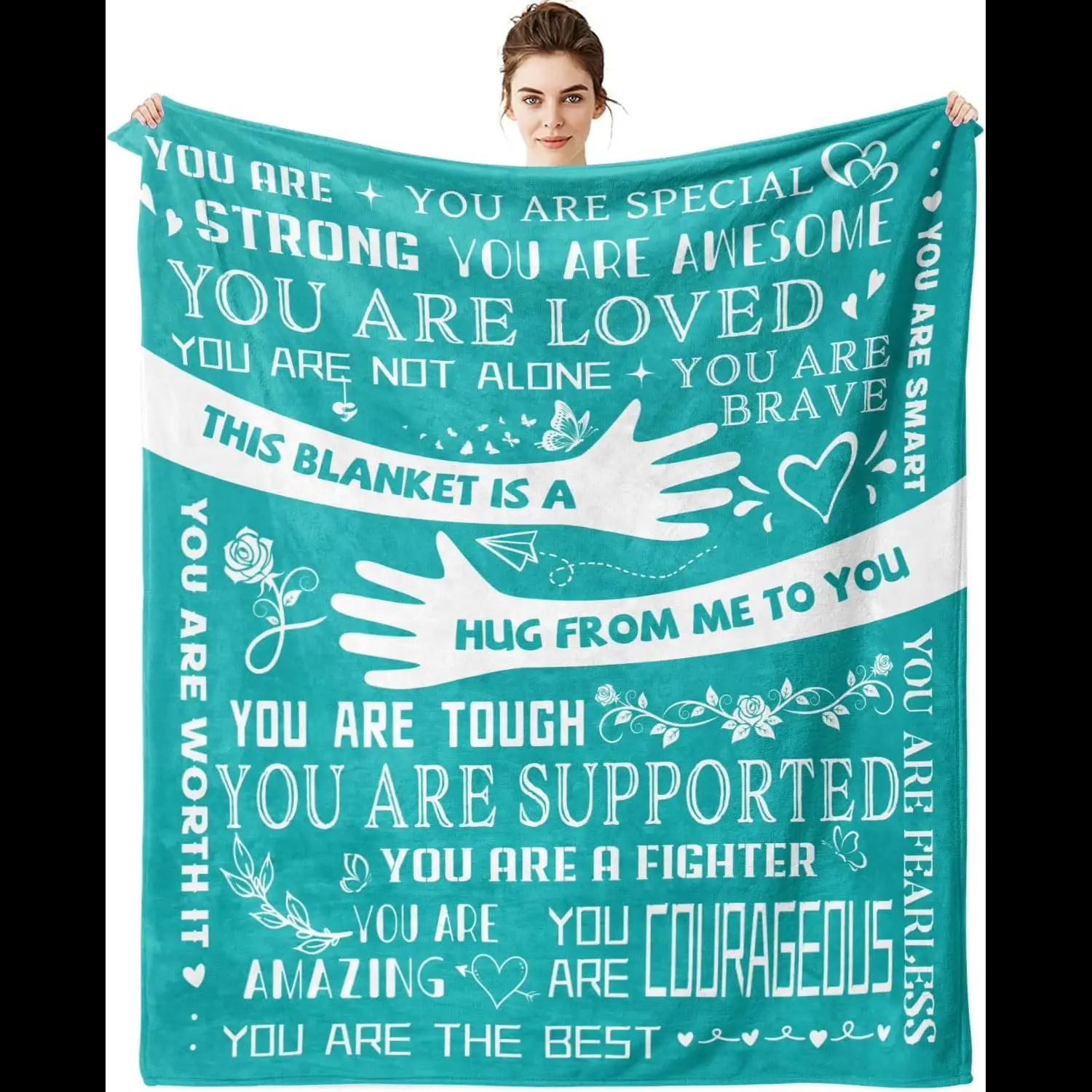 

ZORKET исцеляющее одеяло для объятий x вдохновляющие подарки для женщин, идеально подходящие для химиотерапии, восстановления, бирюзового цвета