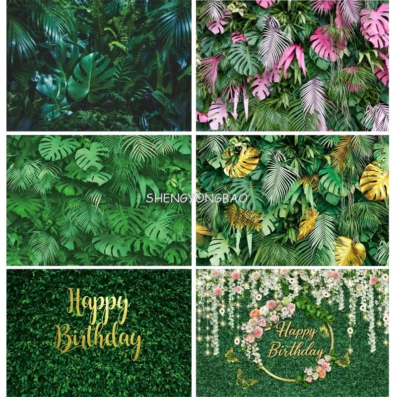 

Green Leaves Happy Birthday Party Backdrop Baby Shower Background For Photography Photoshoot Cake Table Photo Studio Booth Props