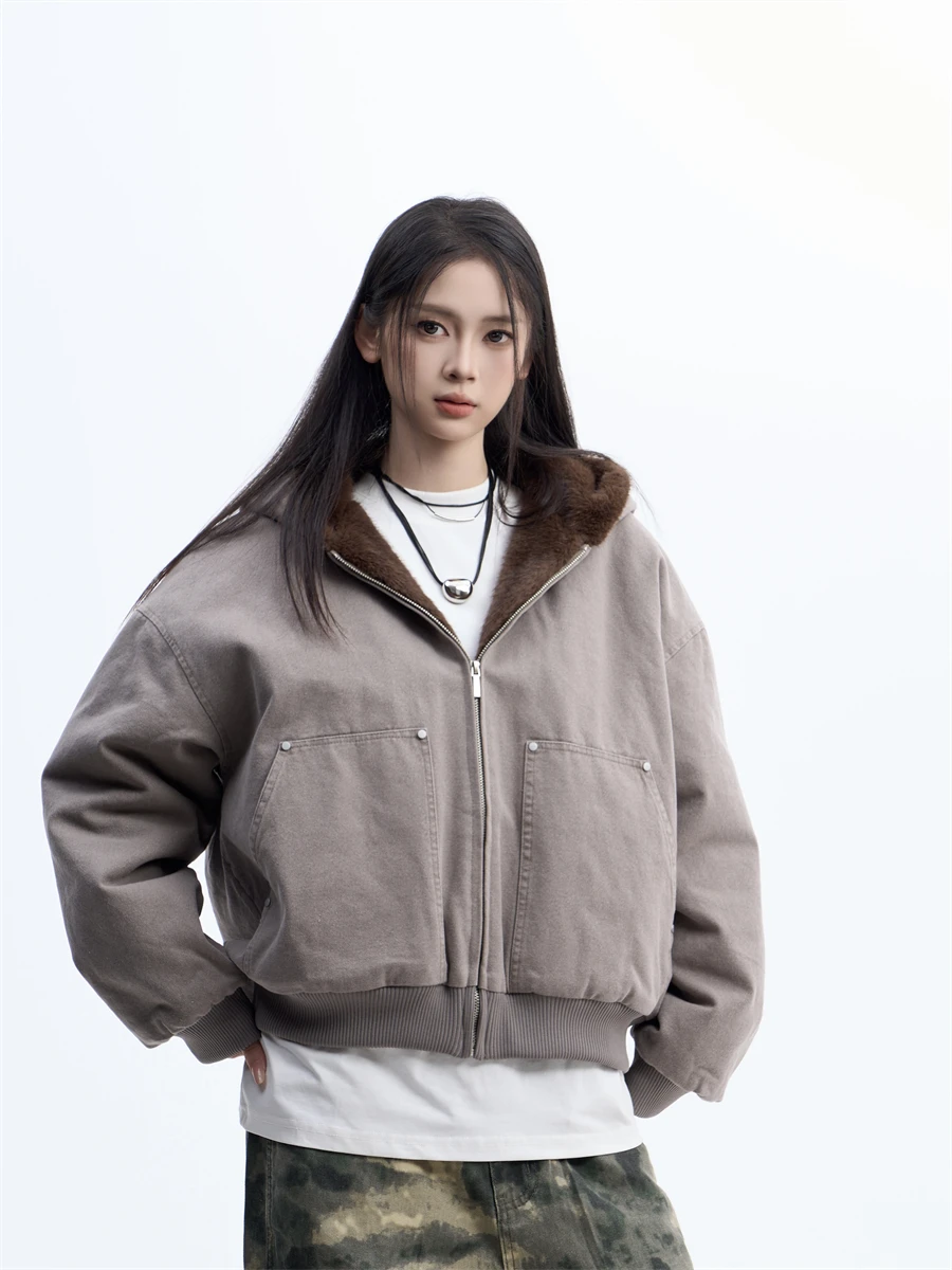 

Зимнее теплое женское пальто Waed Canvas Thiened Cotton Jaet с капюшоном, уличный стиль, длинный рукав, свободный крой, бренд Tagkita