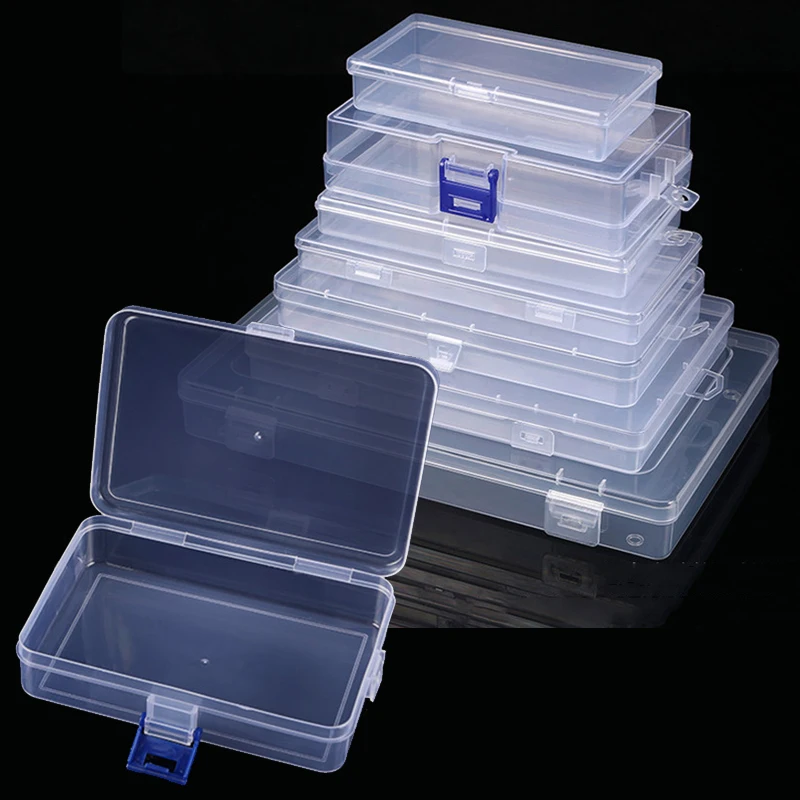 Hot Sale!Large Small Boxes Rectangle Clear Plastic Jewelry Storage Case Container Packaging Box Desk Organizer School Stationery