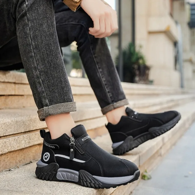 

Мужские теплые зимние кроссовки на молнии с высоким верхом, повседневная обувь, удобные нескользящие ботинки на массивной подошве для прогулок на улице, Tenis Masculino