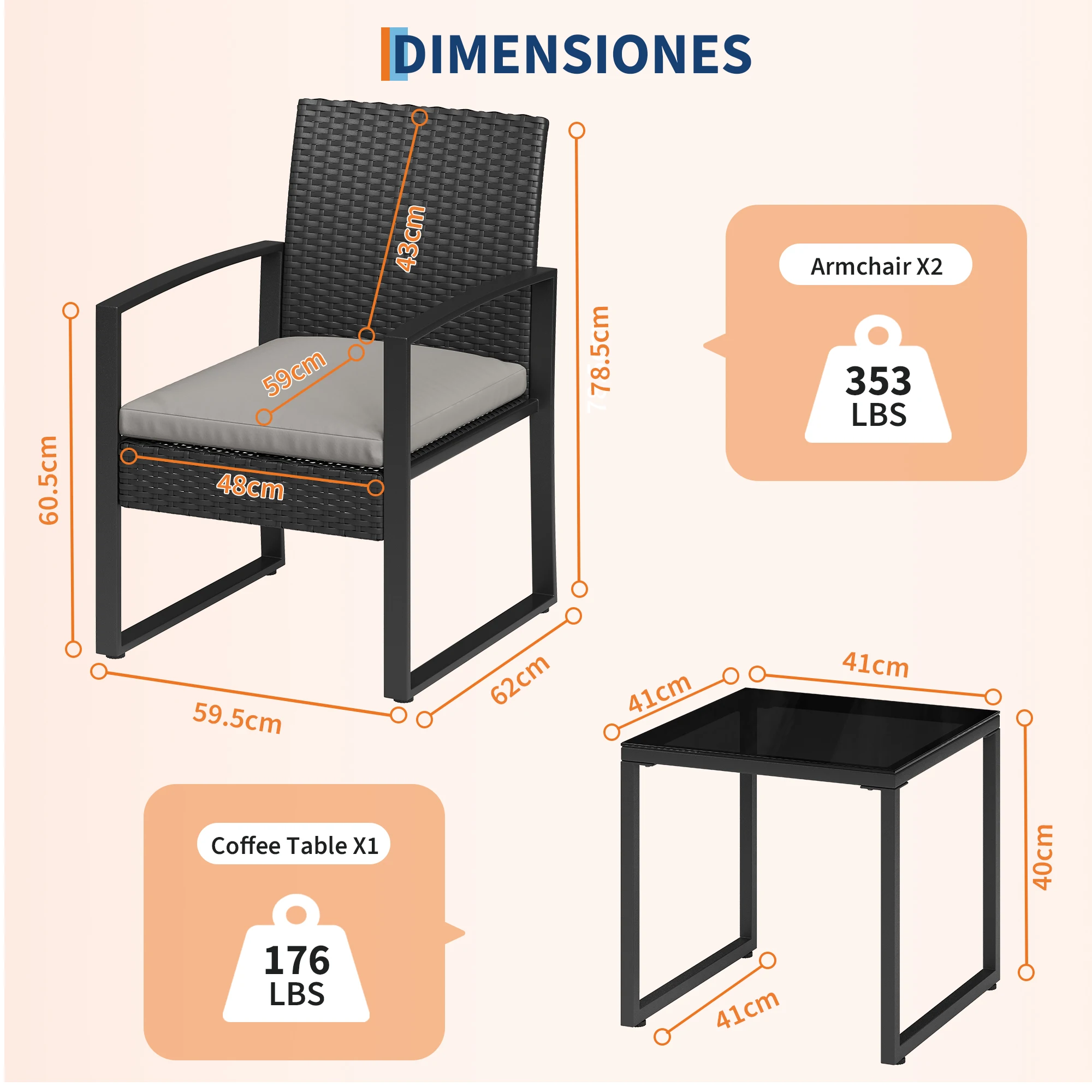 3 Piece Outside Patio Furniture Set, Outdoor Wicker Chair Conversation Set with Glass Coffee Table, PE Rattan Patio Furniture for Backyard, Porch, Patio, Poolside