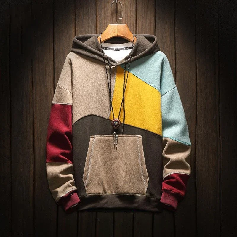 

Men's Clothing Yellow Sweatshirts For Man Hooded Hoodies Fleeced Splicing Funny Stylish Offers New In No Brand Streetwear