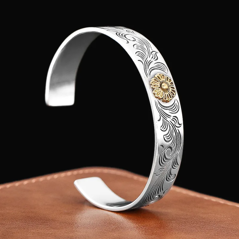 S925 Sterling Silver Bracelets for Women Men New Women's Fashion Eternal Vine Sunflowers Bangle Argentum Amulet Jewelry