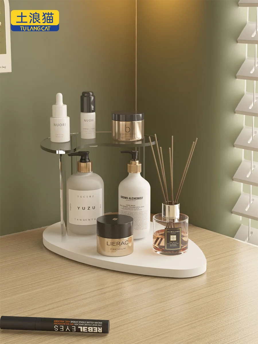 

Wooden Double Layered Perfume Display Stand Aesthetic Desktop Cosmetic Incense Organizer Storage Tray Jewelry owcase