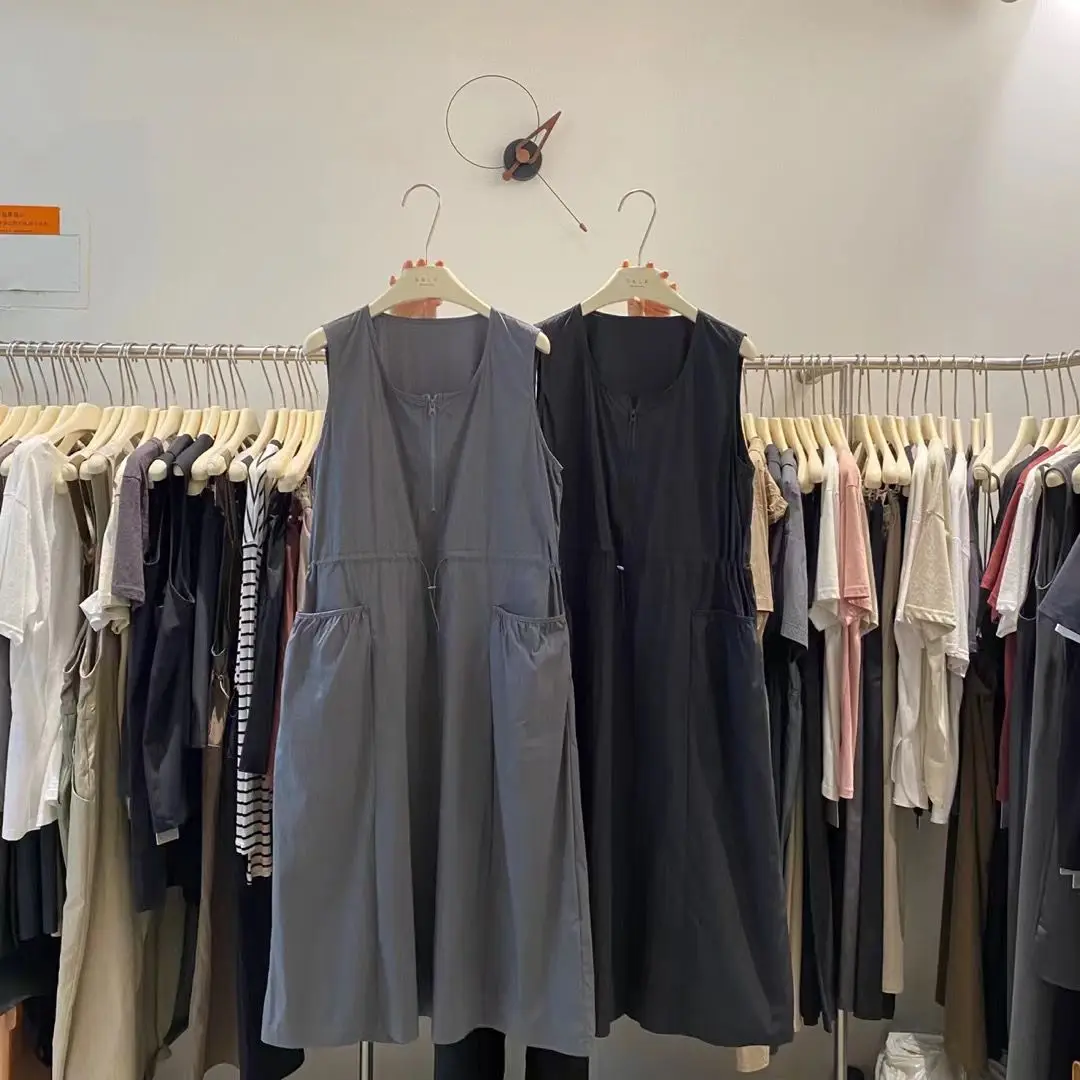 

Korean Sle plus Size Workwear Vest Dr Women's Summer High Waist Dstring Slimming Big ket Casual Dres