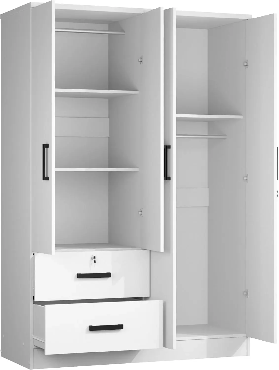 Armário 4 portas 2 gavetas com prateleiras 48 polegadas de largura e 72 de altura (branco)