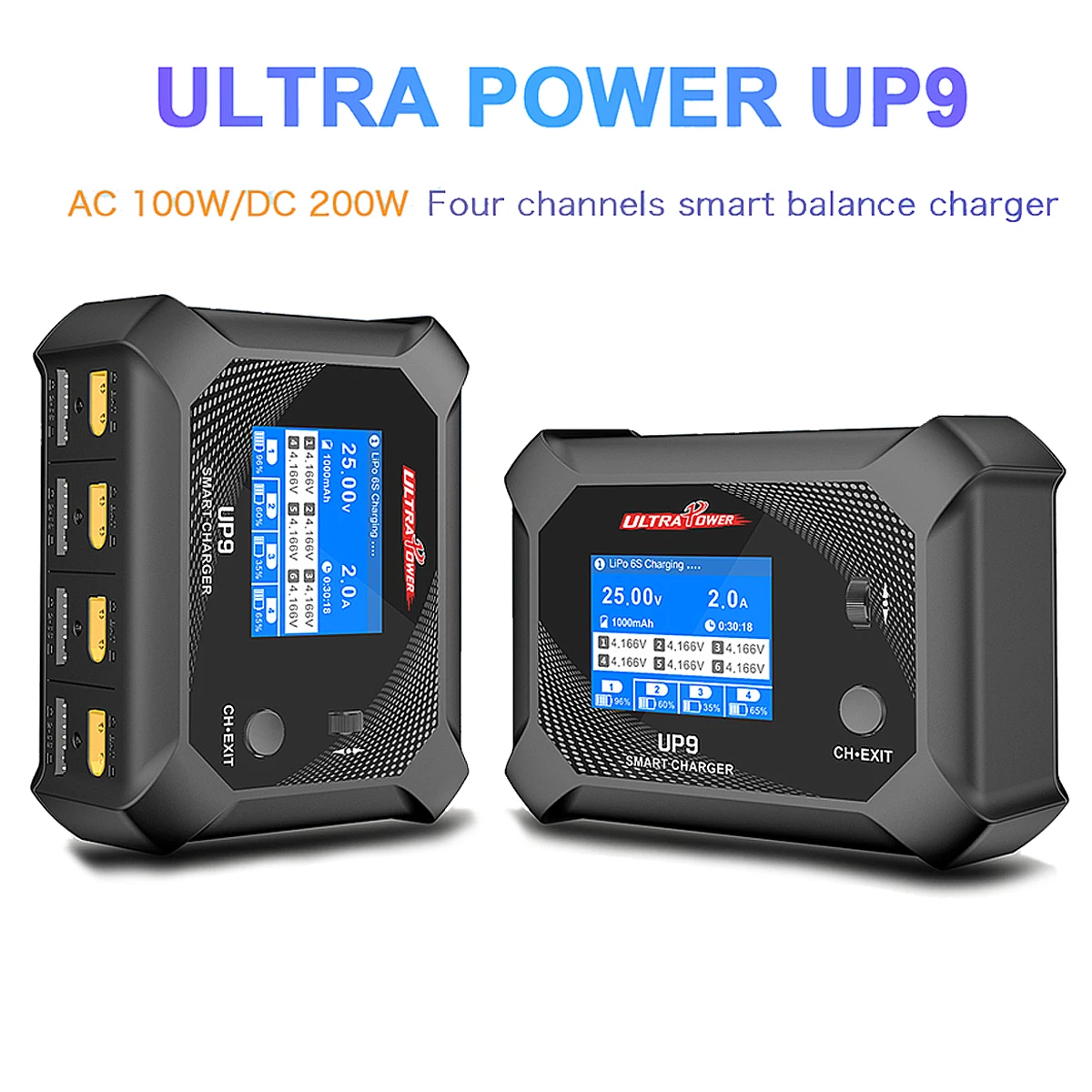 

New UltraPower UP9 100W 4 Channels Smart Blance Charger Discharger for 1-6S LiPo/LiHV/LiIon/LiFe Battery AC 100-240V DC 11-18V