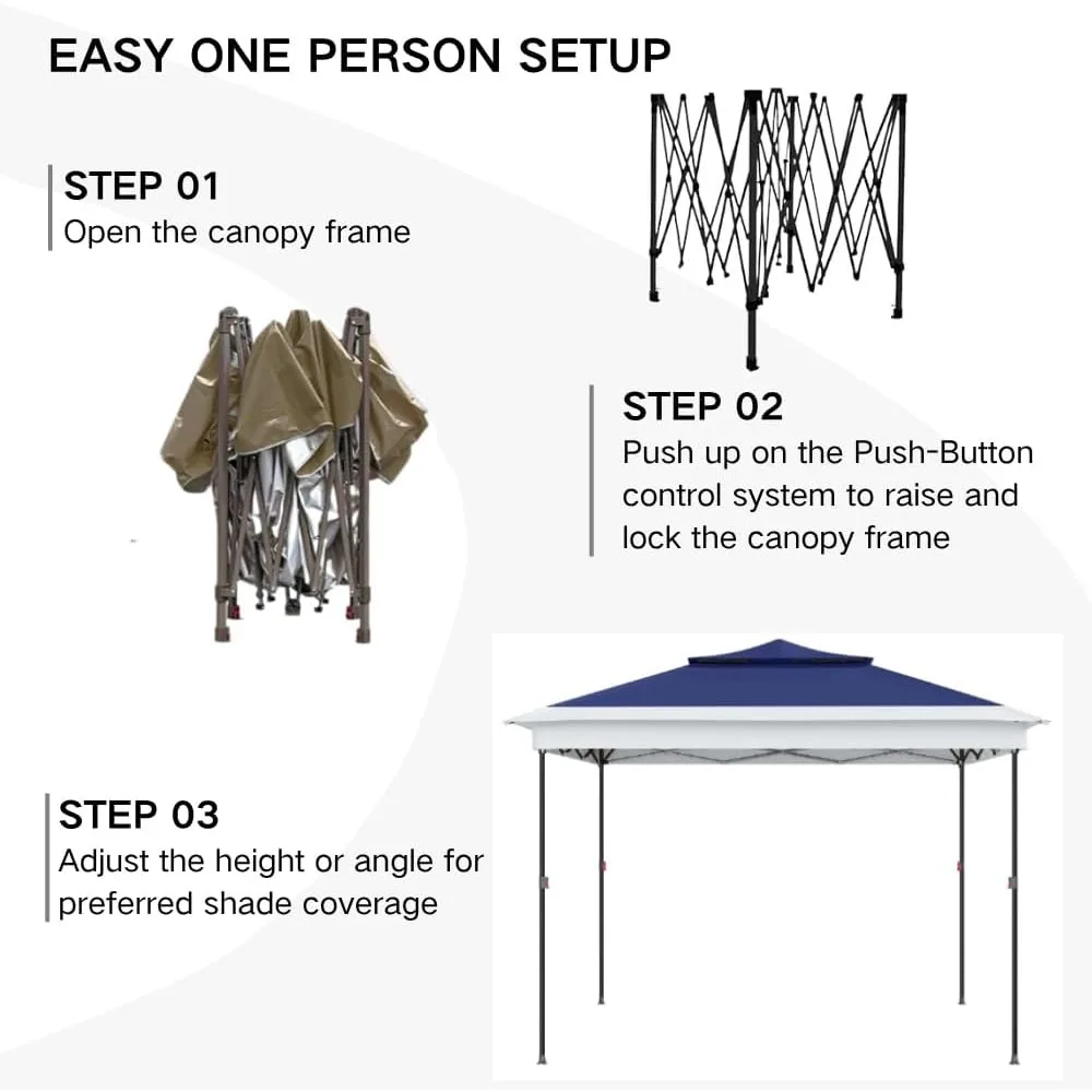 شرفة منبثقة مقاس 13 × 13، مأوى خيمة بمظلة سهلة الإعداد، شرفة فناء خارجية بسقف مزدوج مع 4 أكياس رمل، 3 ارتفاع قابل للتعديل لـ #6