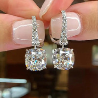 925 Sterling Silver Female Dangle Earrings with Crystal Cubic Zircon Exquisite Women Ear Accessories