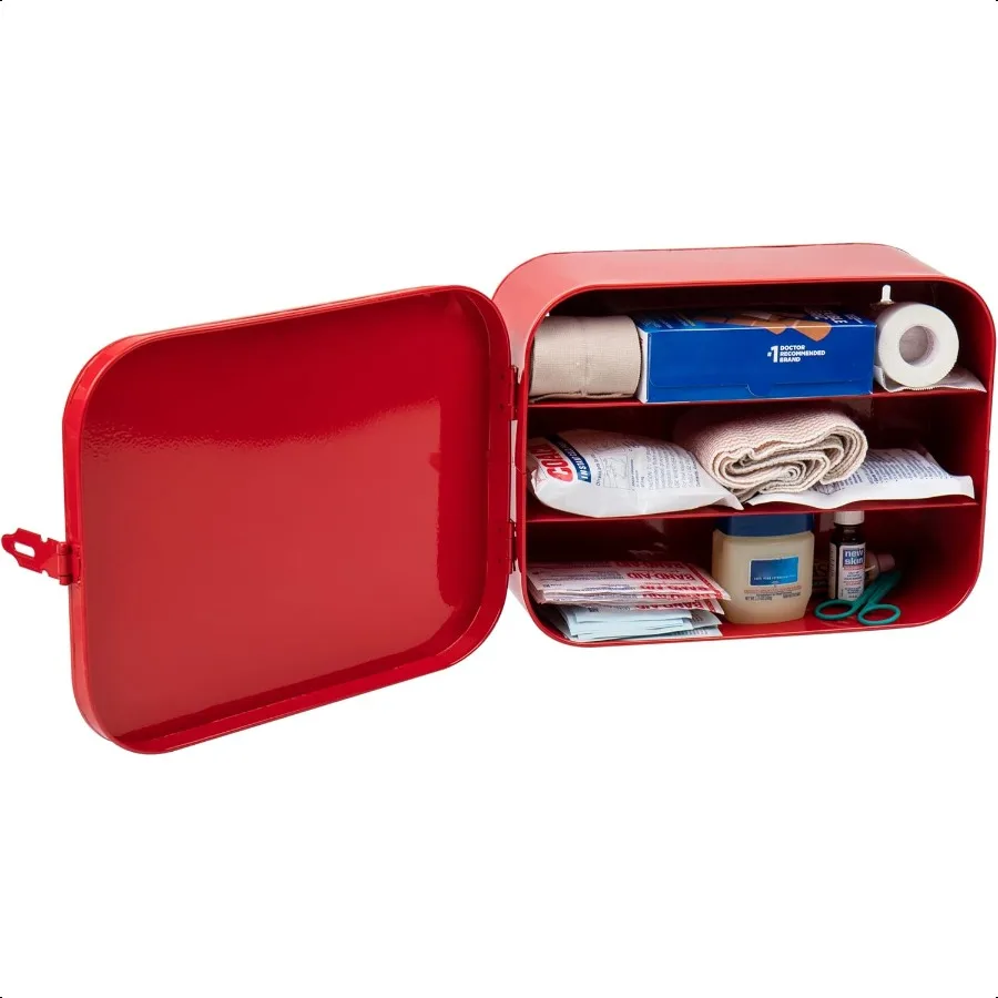 救急箱 緊急キット 医療用品オーガナイザー 壁掛け式 金属製 12.25 L x 9.25 W x 4.25 H 赤