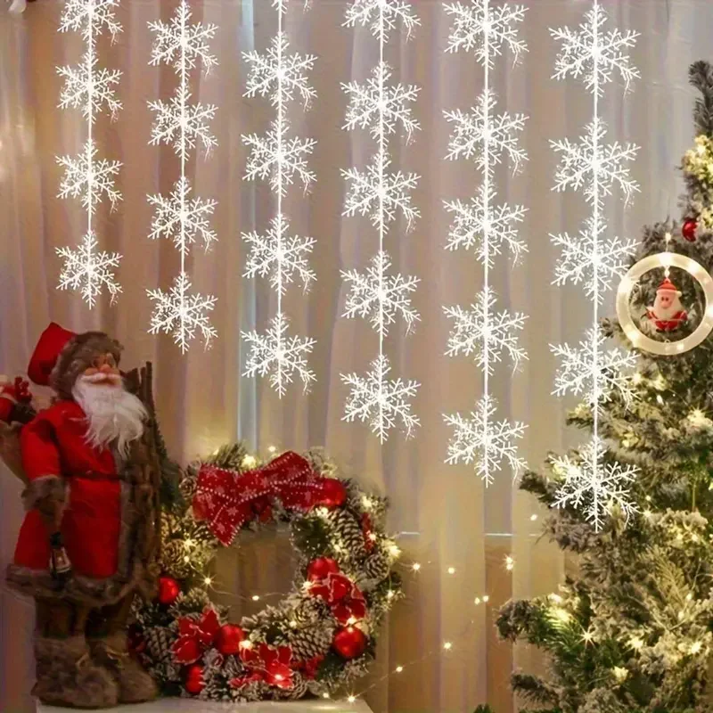 3-60PCS Christmas Hanging Snowflake Ornaments Tree Decorations Garland Window Stickers for Party Venue Xmas Accessories