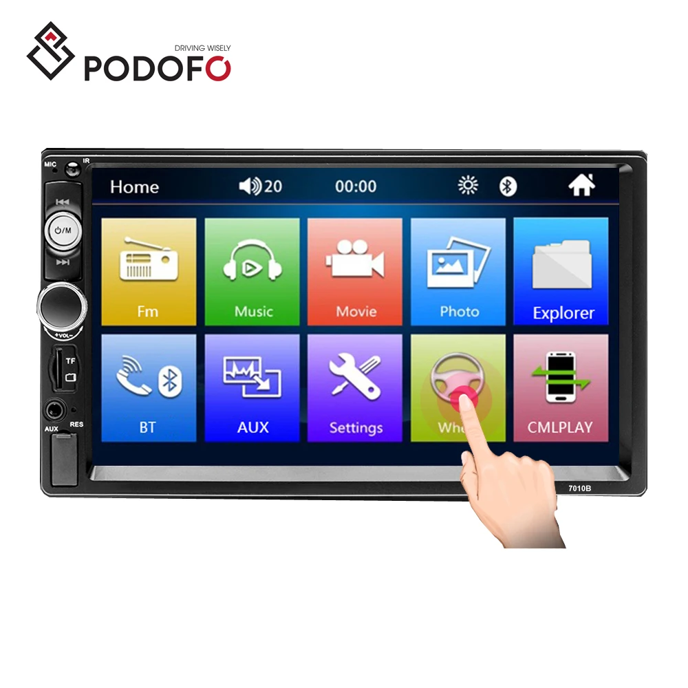 

Podofo 7 Inch Double Din 7010B Car Radio Car Stereo Autoradio HD Touch Screen BT Phone Link FM USB AUX-IN Car Mp5 Player