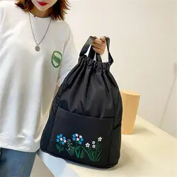 Embroidered Oxford Drawstring Folding Backpack Travel Waterproof Gym Bag Storage Backpack Printed Pattern Embroidered Backpack