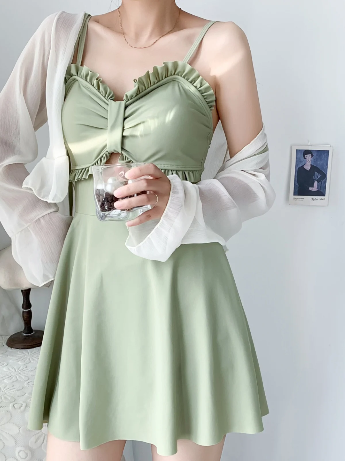 

Slimming One-Piece Swimsuit Women's Hot Springs Bathing Suit Conservative Skirt Sle Avocado een Sexy Leisure Swimwear