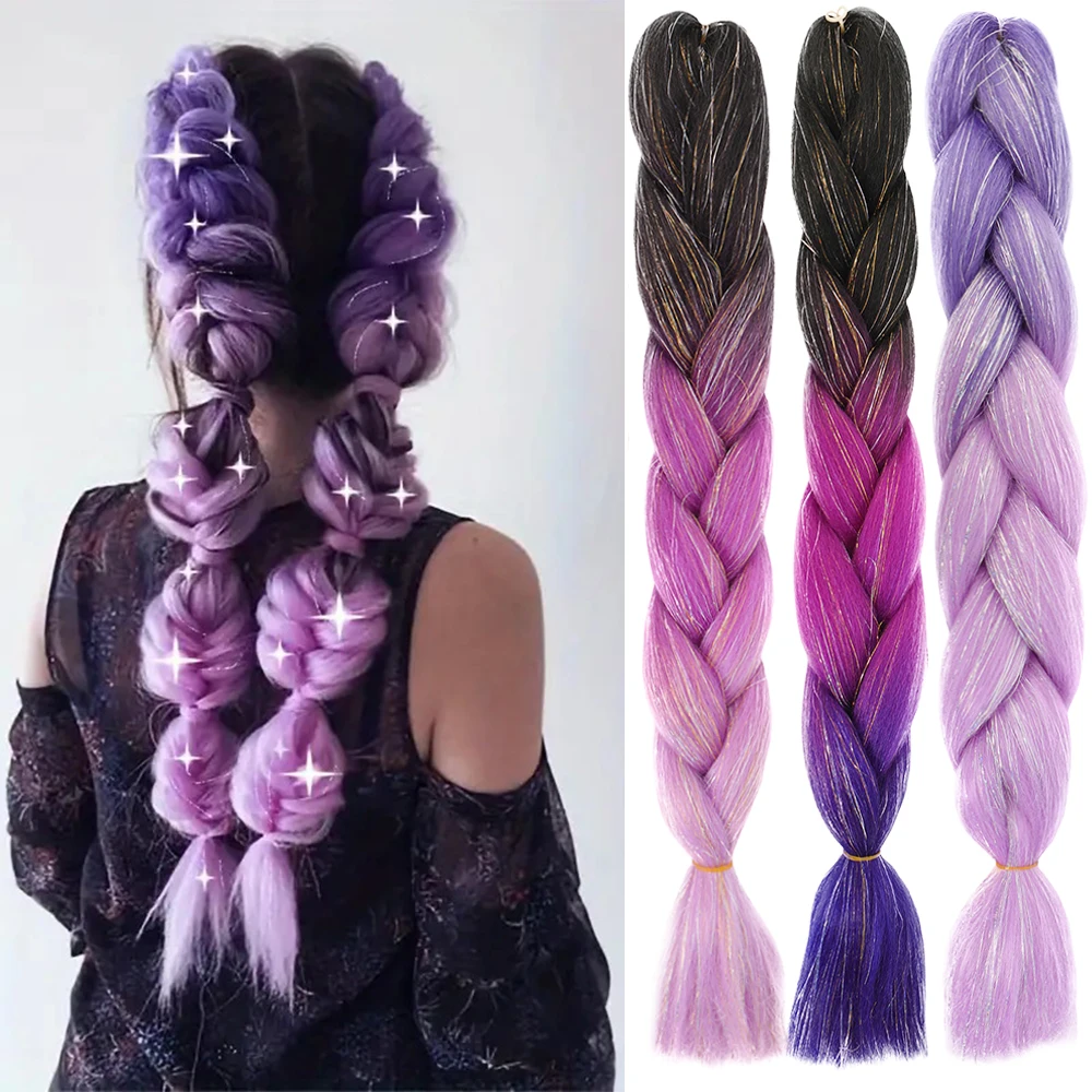 26 Inch Rainbow Jumbo Braiding Hair Extensions Vibrant Y2K Braiding Hair Mix with Iridescent Tinsel Effect for Party Gathering