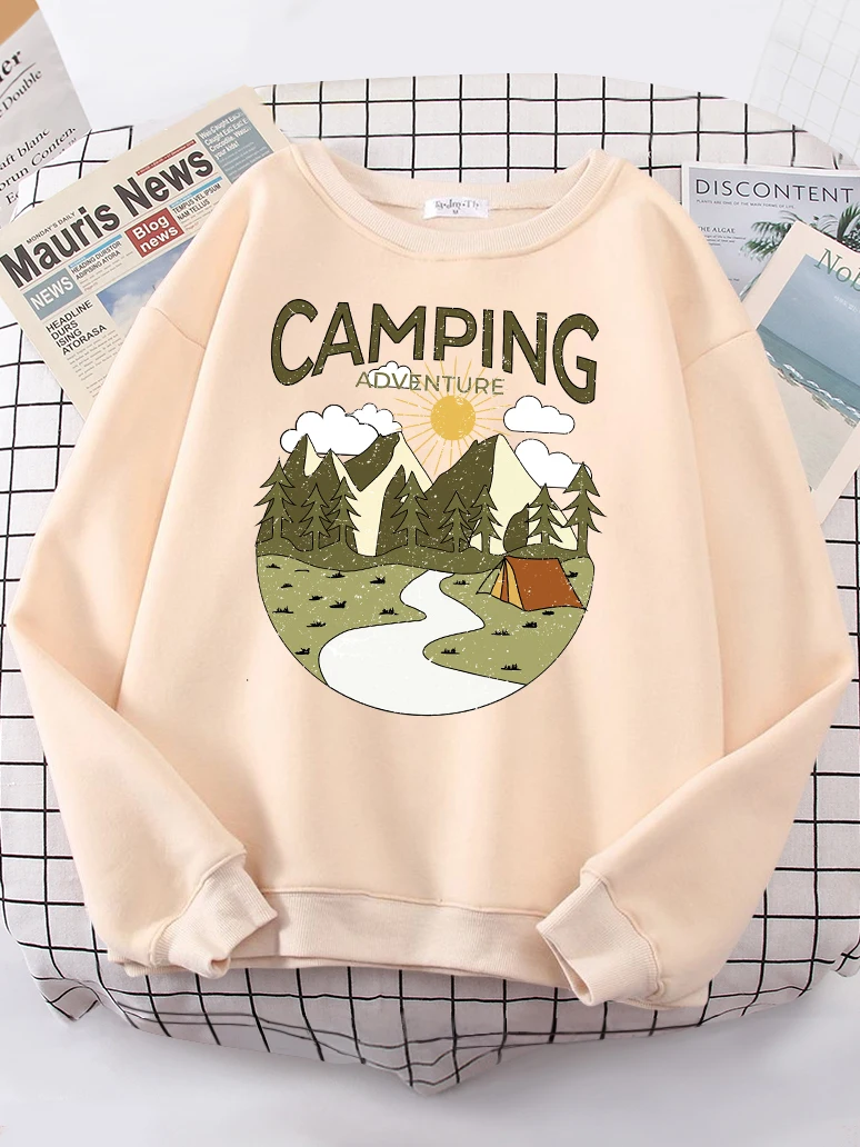 Camping By The Small River At The Foot Of The Mountain Hoodies Loose Brand Tops Fleece Women Sweatshirt Soft Casual Girl Hoodie