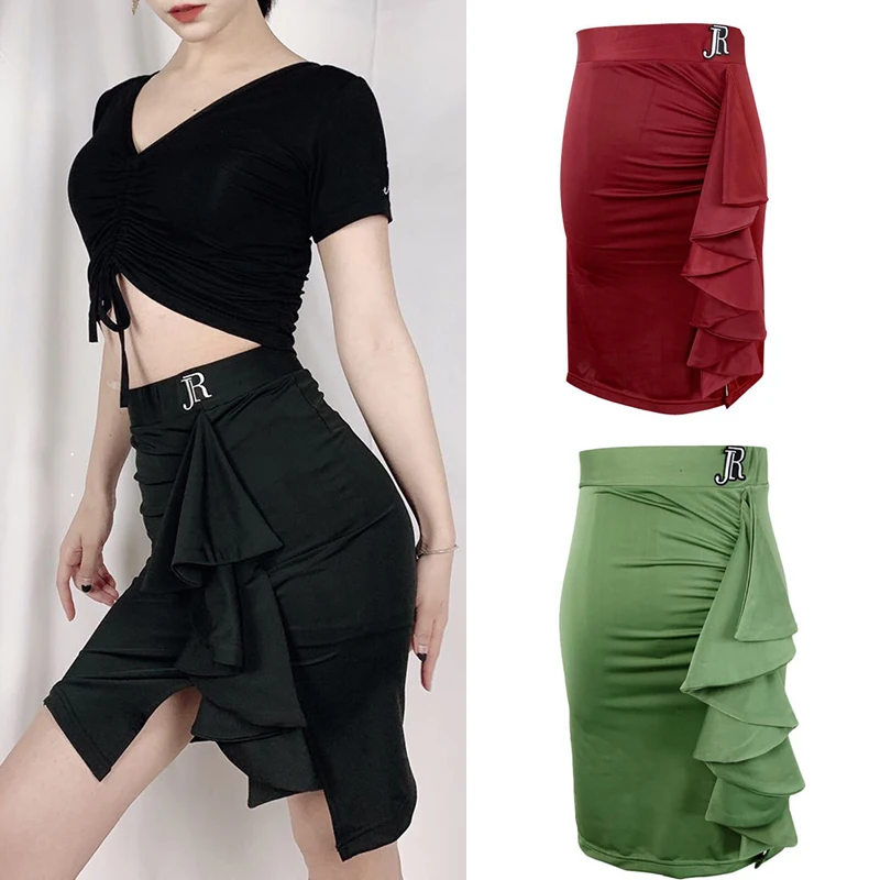 

Latin Dance Skirt For Women Female Adult National Standard Clothes Professional Hip Split Skirt Latin Practice Clothes DQS10455