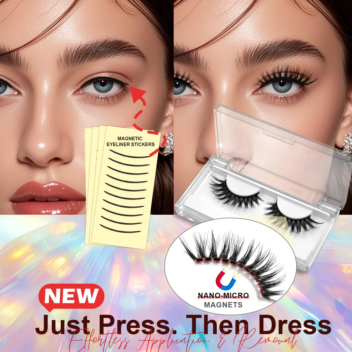 Neue Eyeliner Magnetstreifen Wimpern Kleberfreie magnetische Wimpern Wiederverwendbare magnetische Wimpern