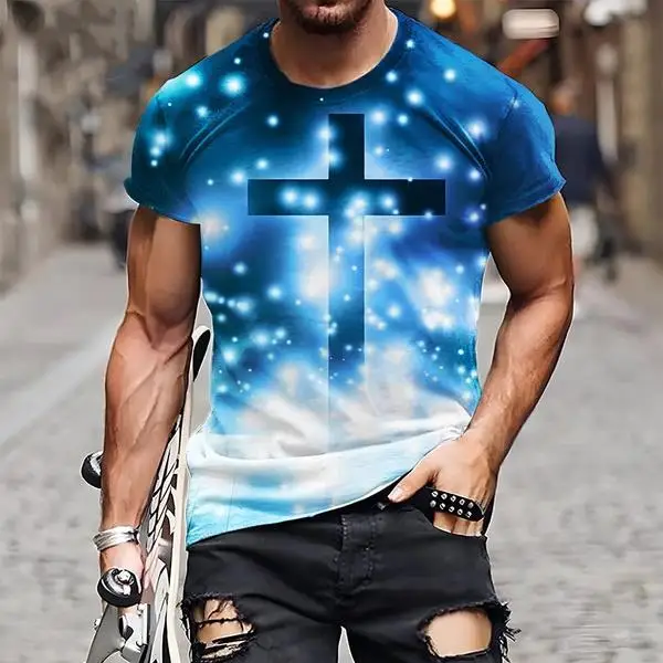 Summer Men T-shirt Fashion Christian Jesus Cross 3D Printed T Shirt Casual Short-sleeve Cool Tee Tops