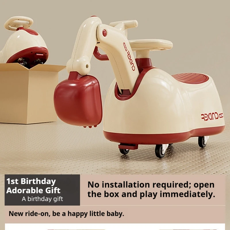 

REAND Kids Excavator Peanut Twist Car Anti Rollover Saddle Enlarged With Hidden Storage For 1-3 Years Old Boys Girls Gift