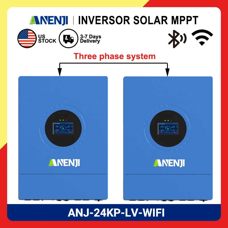 

Трехфазный разделенный двойной гибридный солнечный инвертор MPPT мощностью 24 кВт, 120 В/240 В, солнечный инвертор 220 А, PV500 В постоянного тока, с Bluetooth WiFi