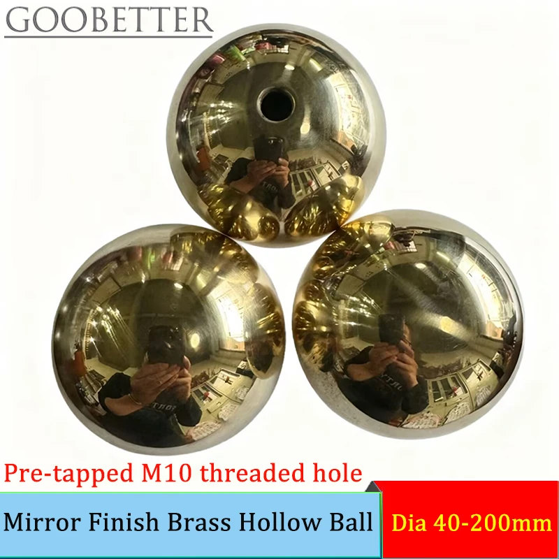 

Mirror Finish Brass Hollow Ball with M10 Threaded Hole Dia 40-200mm for Decor, Lamp, DIY, Mechanical Parts