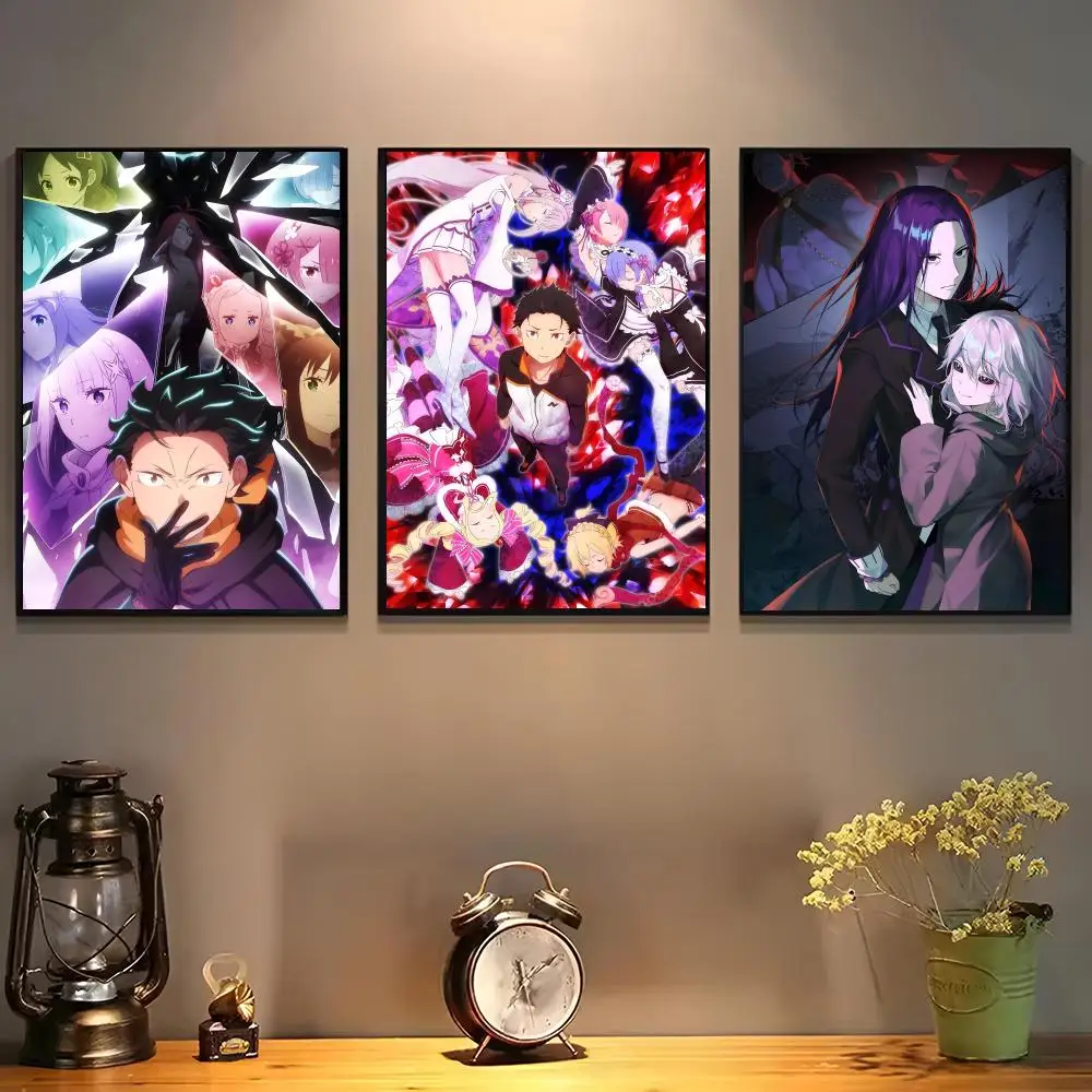 Re Zero – affiche fantaisie d'anime, autocollante, en papier imperméable, pour décoration murale de café, Bar, chambre