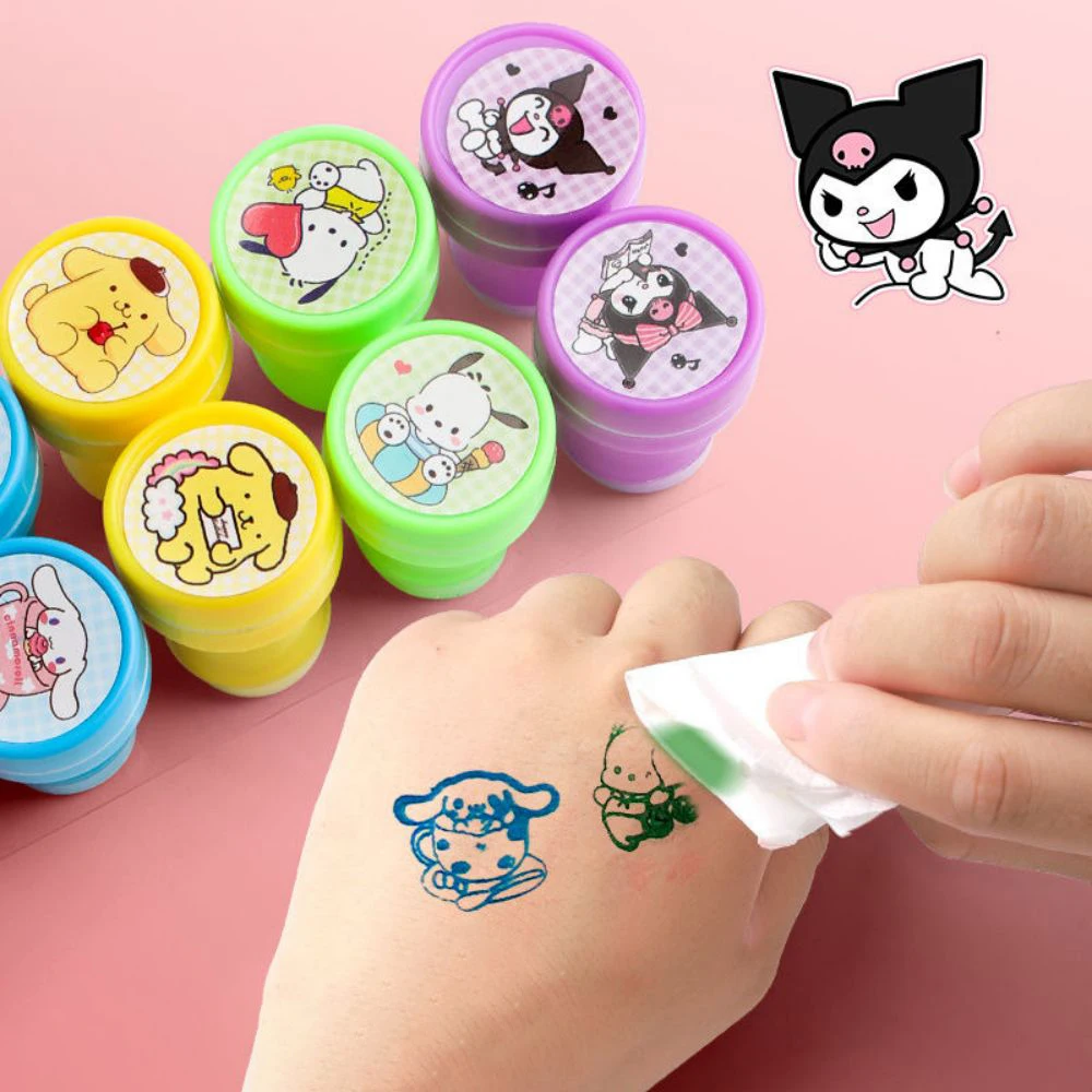 10Pcs/Set Kawaii Anime Self-ink Stamps Cute Kuromi Melody Pompompurin Face Seal DIY Painting Photo Album Stamp Kids Toys Gift