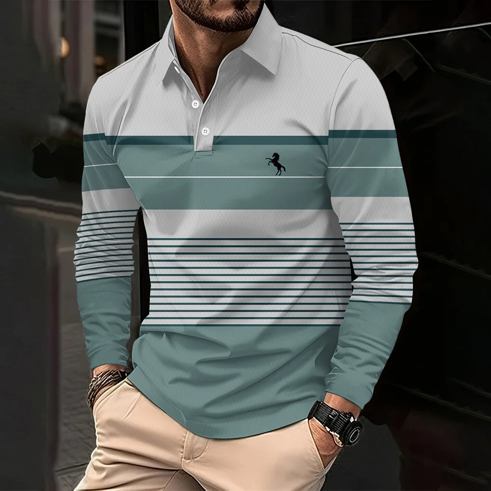 

Мужская рубашка-поло с 3d принтом лошади, мужская рубашка-поло на пуговицах, повседневные модные топы с длинными рукавами, повседневная уличная мужская одежда, рубашки поло y2k