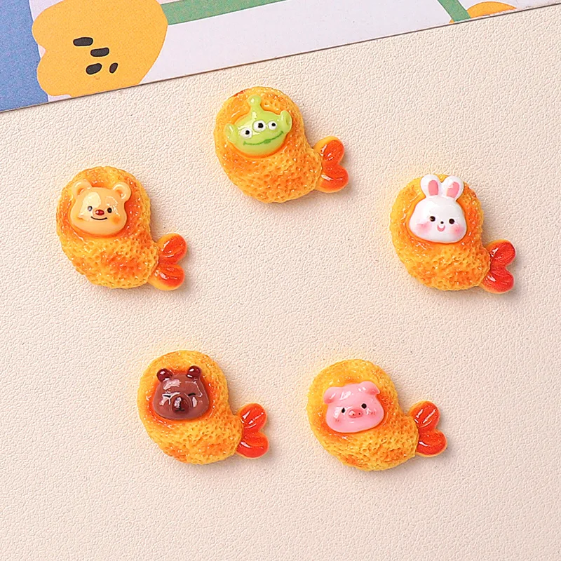 5pcs miniso cute bread cartoon resin flatback cabochons for diy jewelry making handmade crafts materials