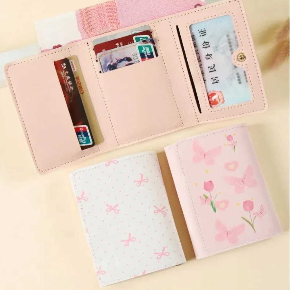 

Portable Travel Cash Coin Photocard Bag Wallet Women Sweet Pink Color Style Floral Bow Purse Card Wallet for Girl