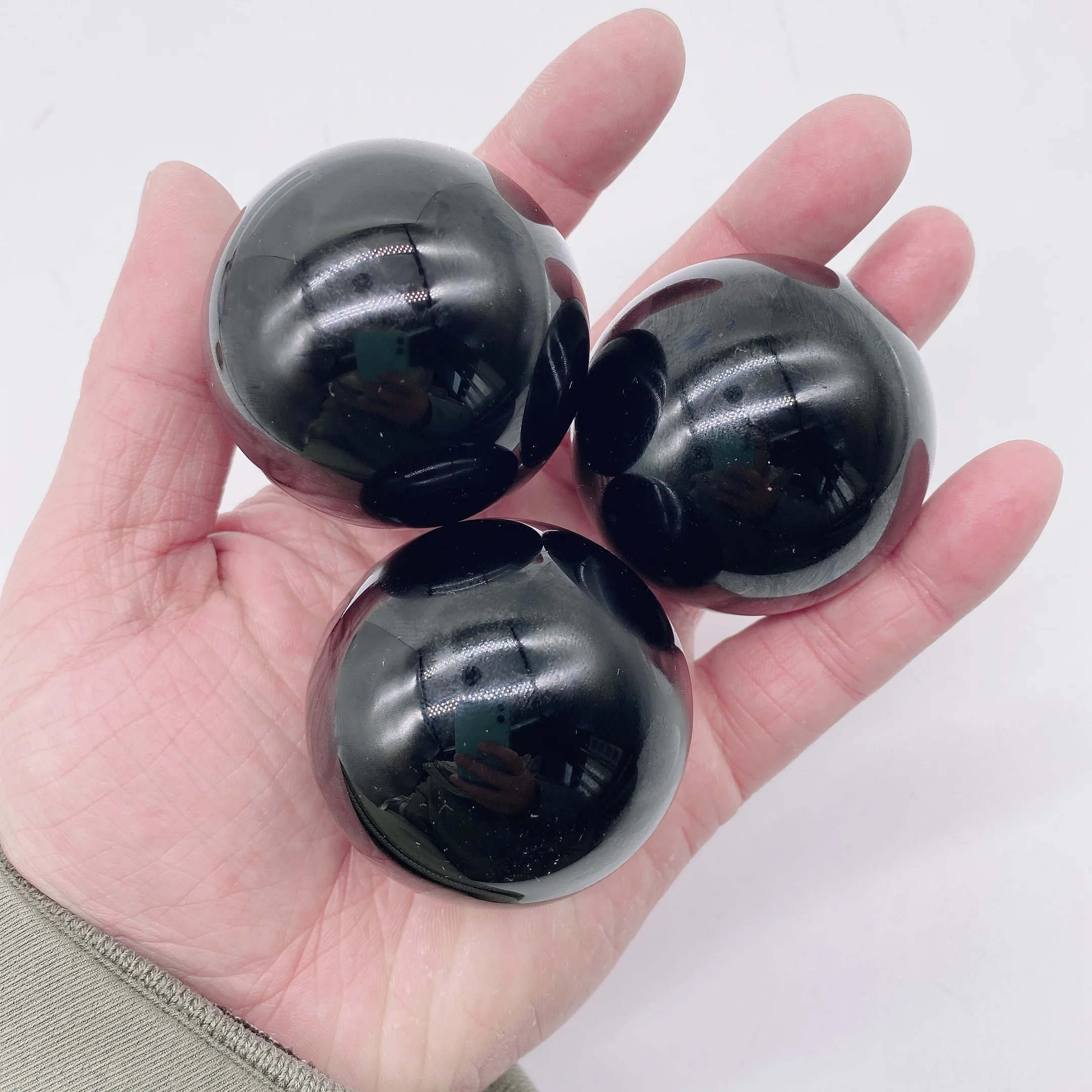 

50mm Natural obsidian Energy Reiki Genstone shpere ball palm decoration Crystal Quartz Healing High Quality For Gift