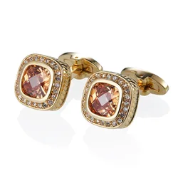 High Quality Tortoise Face Champagne Crystal Rhinestone Cufflinks For Mens French Style Shirt Business Wedding Groom Cuffs