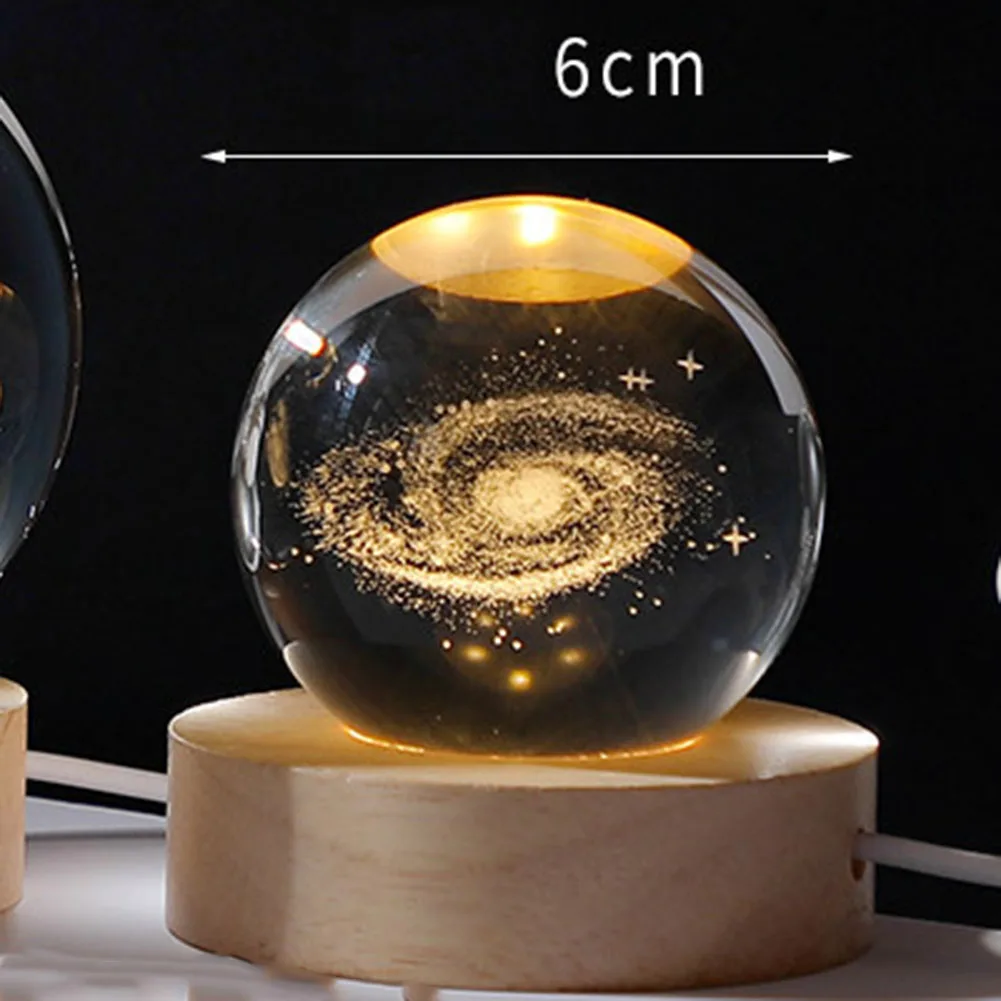 Crystal Ball Night Lights USB LED Night Light 3D Moon Table Lamp Glowing Planet Galaxy Astronaut Tabletop Decorations Kid Gifts