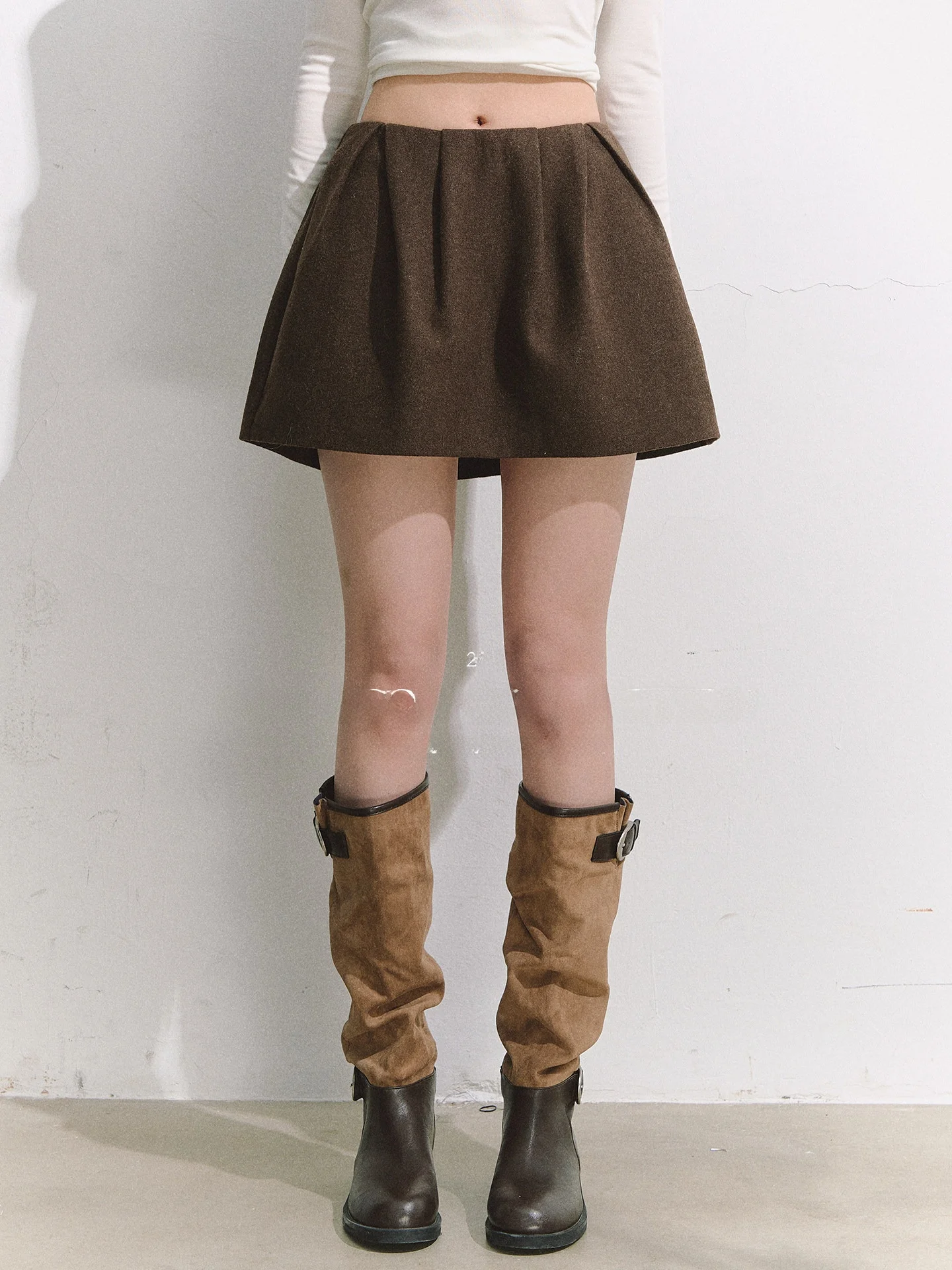 

OIOI E Retro Woolen Skirt Women's Early Spring Ele Versatile mid Low Waist ort Skirt Casual Sle A-Line Skirt