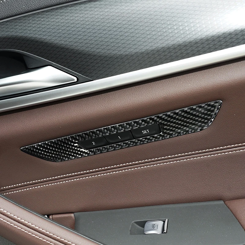 اكسسوارات السيارات مقعد الباب قفل الذاكرة التحكم لوح أزرار غطاء إطاري الكسوة ألياف الكربون ملصق لسيارات BMW 5 Series G30 2018-2022