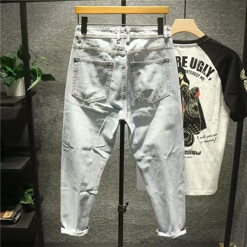 Ripped Jeans for Men 2022 Vintage Clothes Patch Hole Beggar Pants Jean Baggy Light Color 90s Streetwear Vintage Trousers