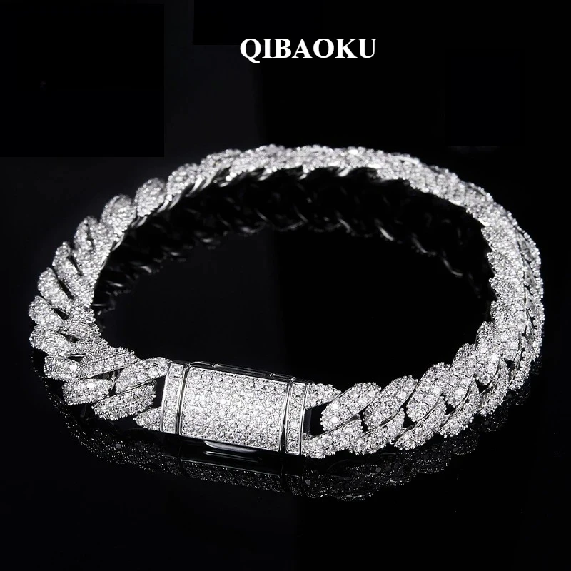 QIBAOKU All Moissanite Cuban Hip Hop Bracelet for Men 6mm 8mm Full Diamond with GRA S925 Sterling Silver Teen Girls Chain 2026