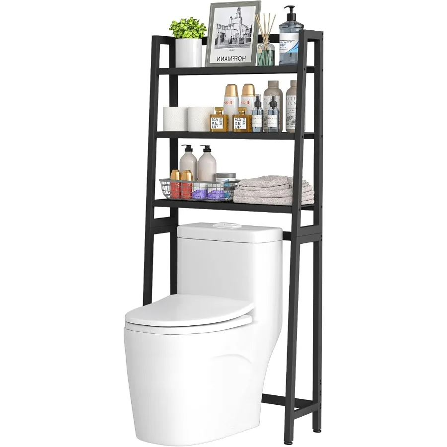 Portaoggetti sopra il WC in bambù, organizer da bagno a 3 livelli, salvaspazio indipendente con 3 ganci, nero, ideale per piccoli bagni M