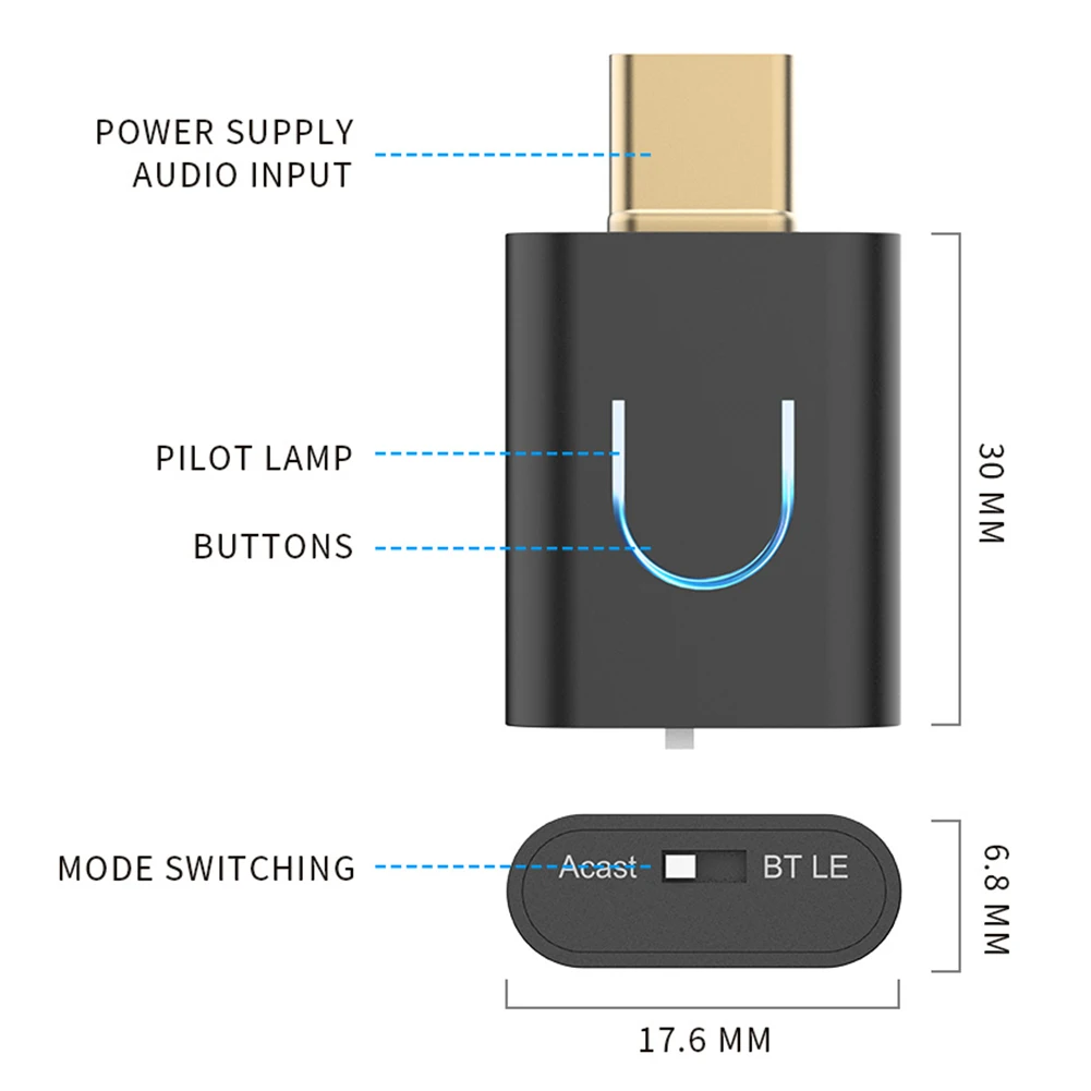 Аудиопередатчик Bluetooth 5.4 Type-C Беспроводной стерео музыкальный адаптер AptX-LL/HD-передатчик с Auracast для PS 5 для PS 4